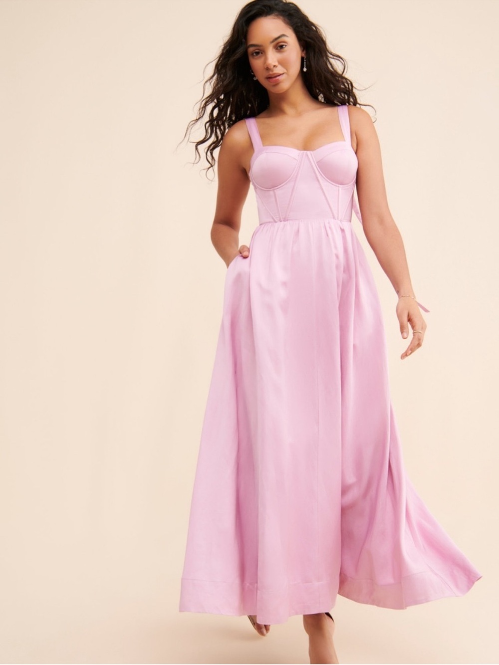 Showstopper Dusty Pink Midi Dress with Structured Corset Bodice